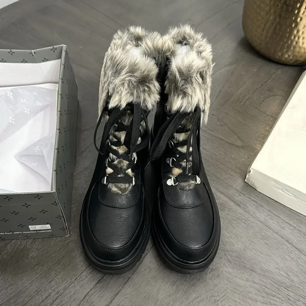 Sun + Stone Womens Orlaa Faux Leather Cold Weather Combat & Lace-up Boots